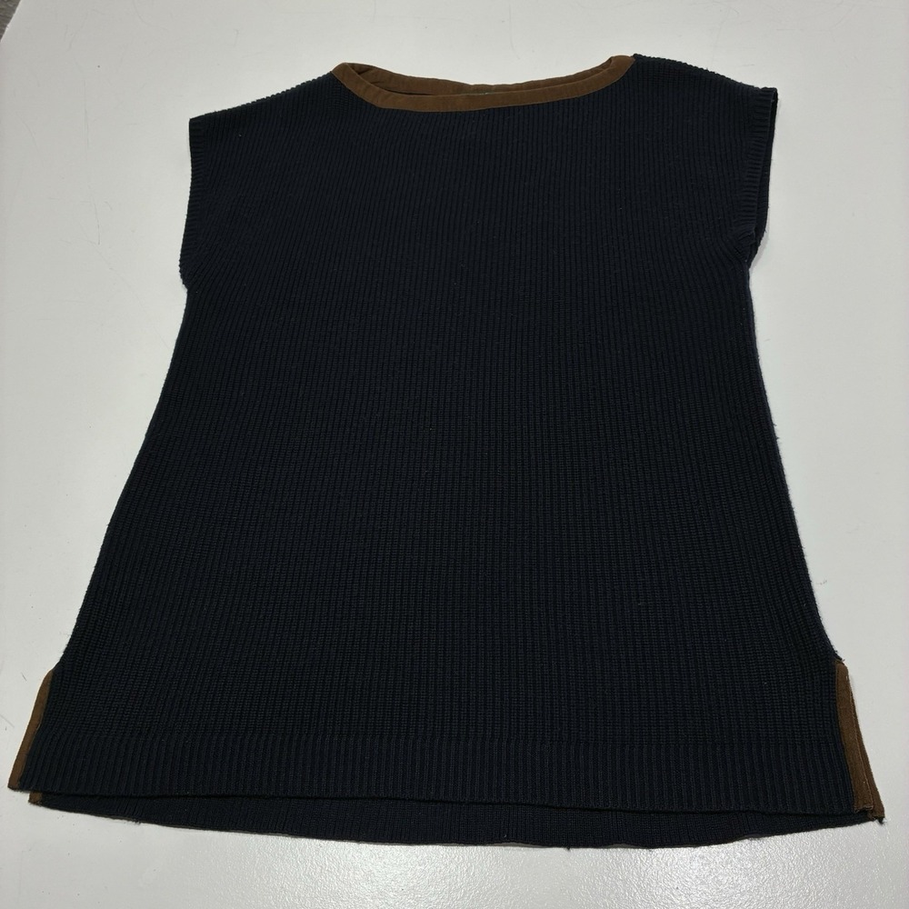 Lauren Ralph Lauren Women's Sleeveless Textured Knit Top Brown/Blue Size Medium
